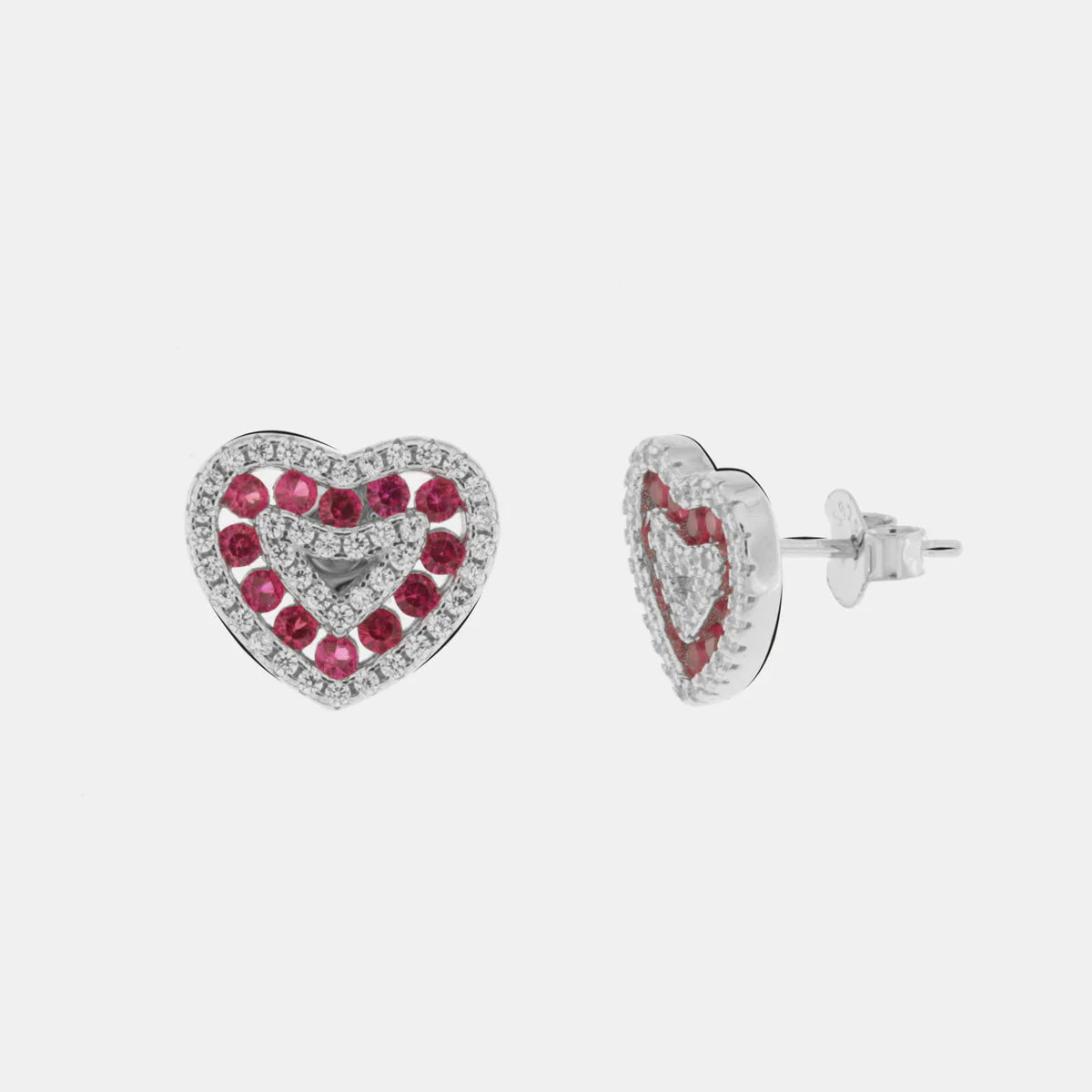 Orecchini in Argento 925 a lobo con cuore rosso