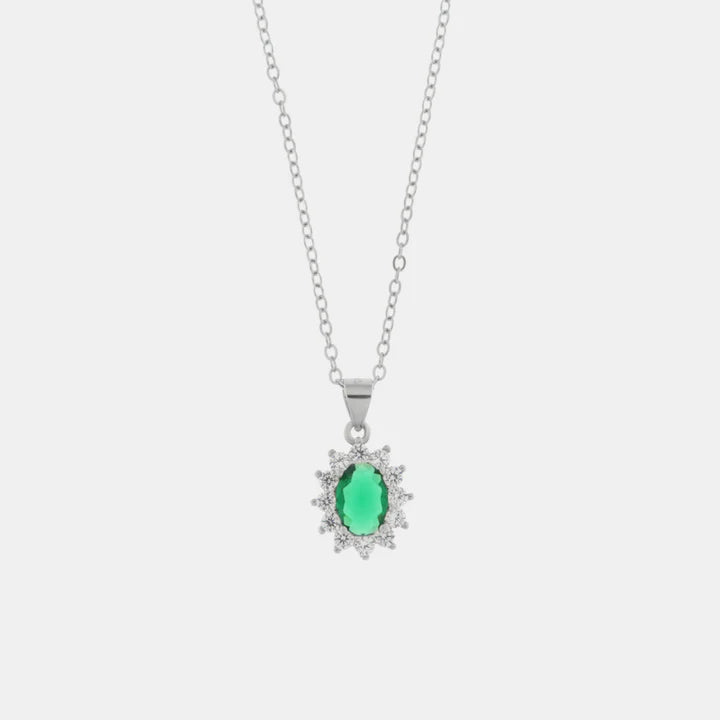 Collana in Argento 925 con zirconi bianchi e zircone centrale verde