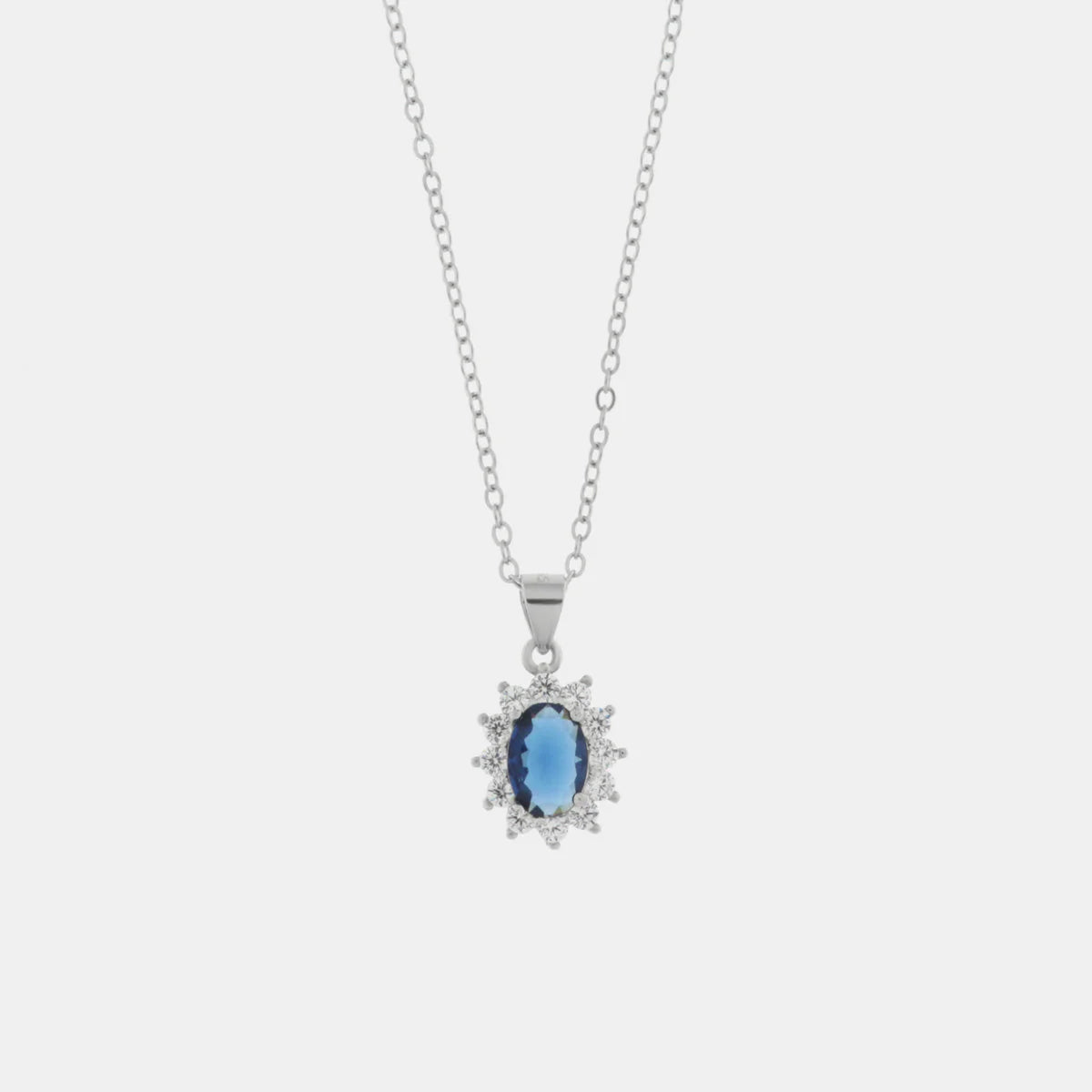 Collana in Argento 925 con zirconi bianchi e zircone centrale blu