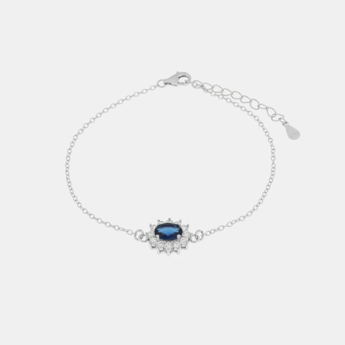 Bracciale in Argento 925 con zirconi bianchi e zircone centrale blu