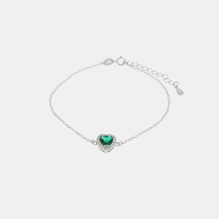 Bracciale in Argento 925 con cuore verde