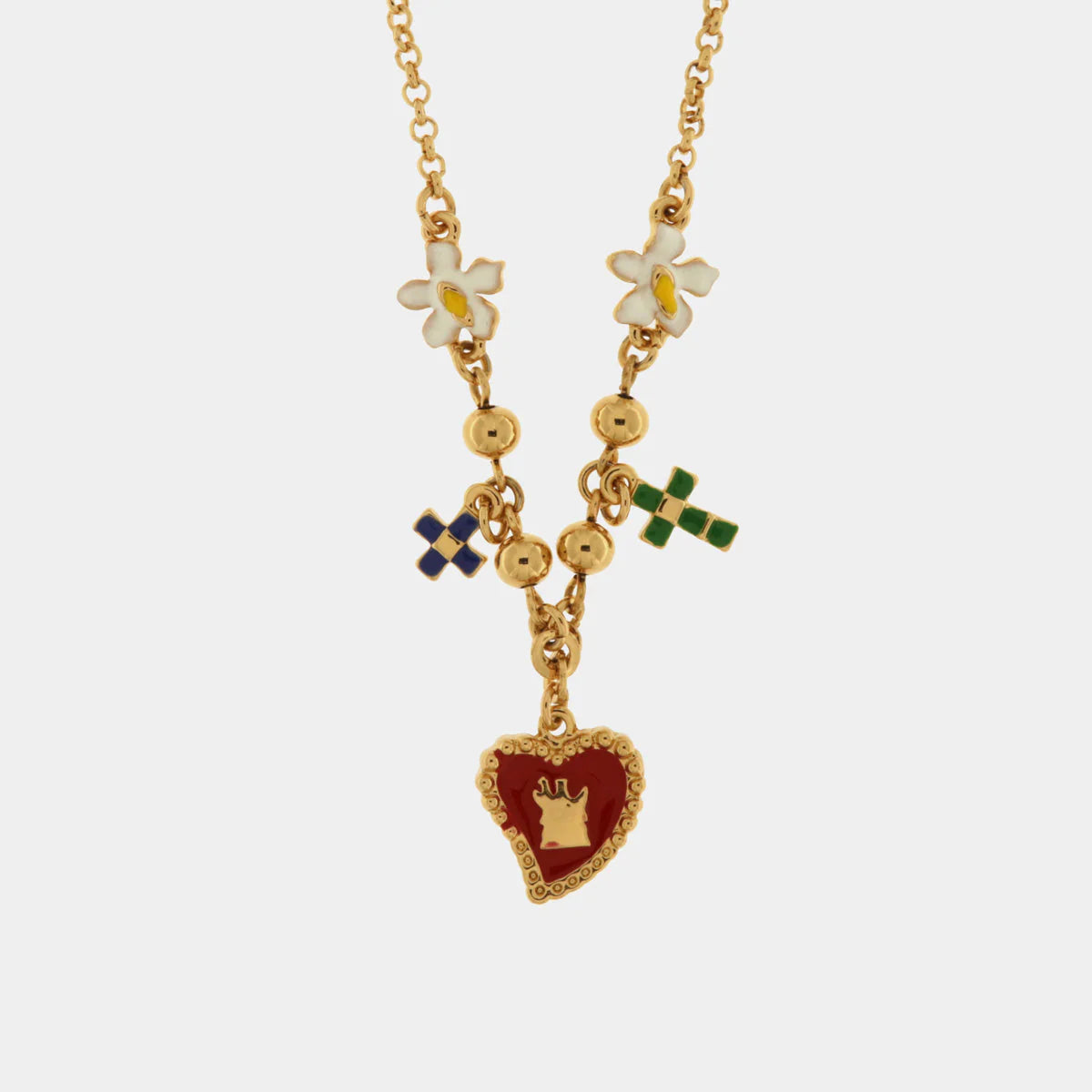 Collana in Metallo con fiori, croci e cuore sacro pendenti By Simon