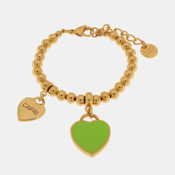 CAPRI BRACCIALE IN METALLO CON CUORE PENDENTE IN SMALTO VERDE E SCRITTA CAPRI 3572089