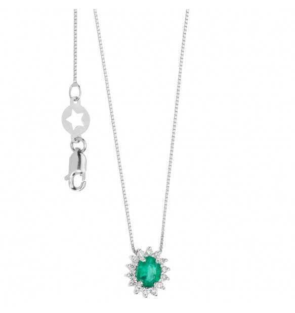 COLLANA COMETE PENDENTE SMERALDO E DIAMANTI IN ORO GLB 1569