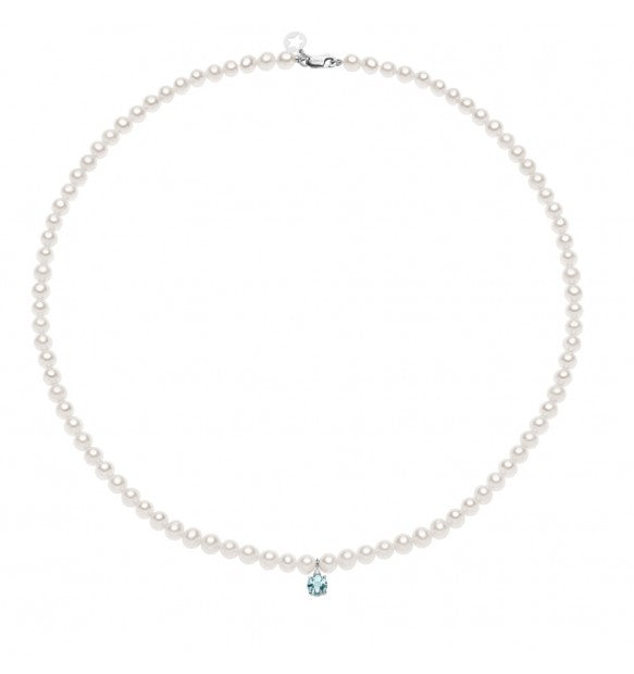 COLLANA COMETE PERLE ACQUAMARINA E DIAMANTI FWQ 322